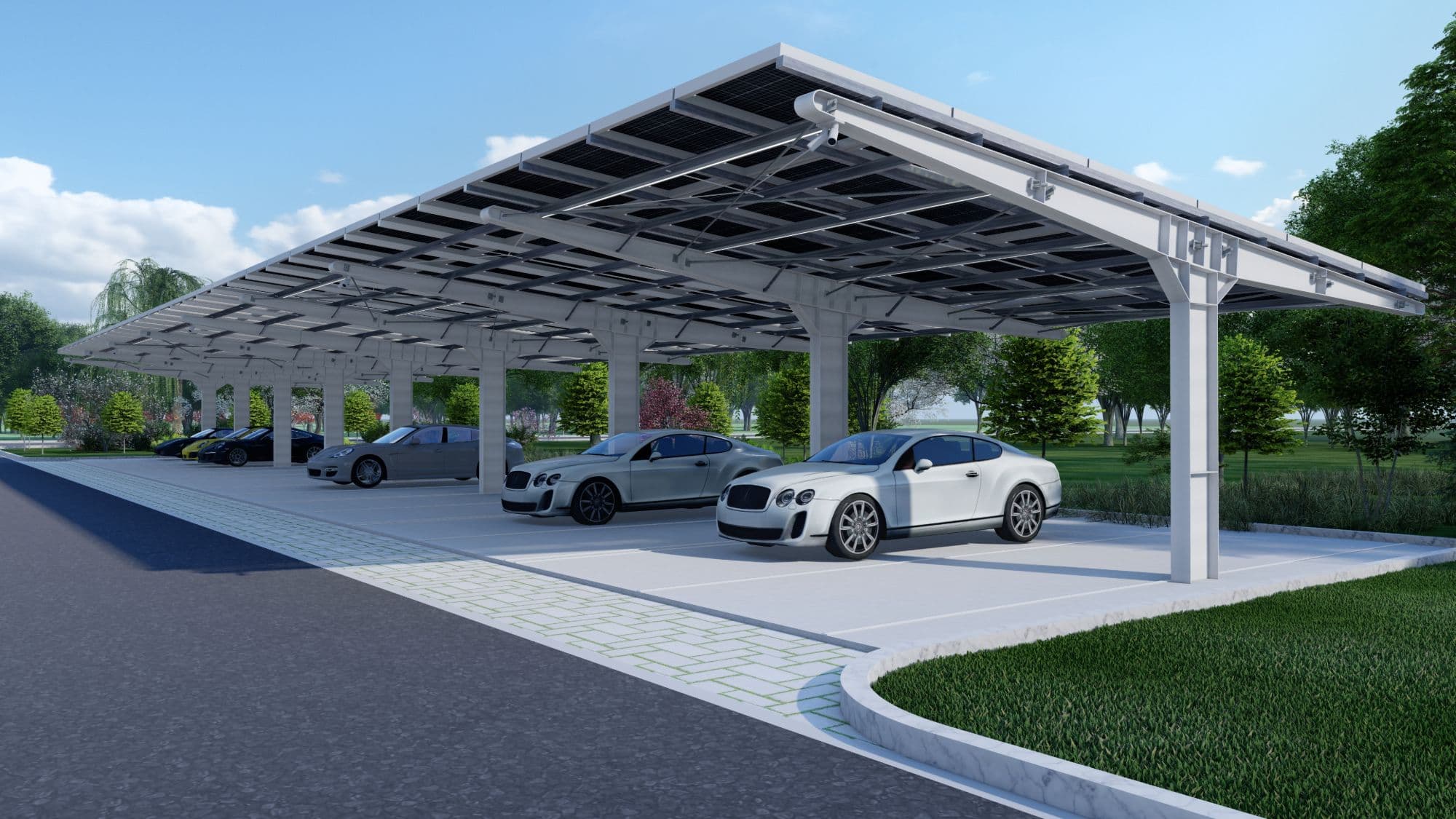 Solar carport structure render for a council EV charging project